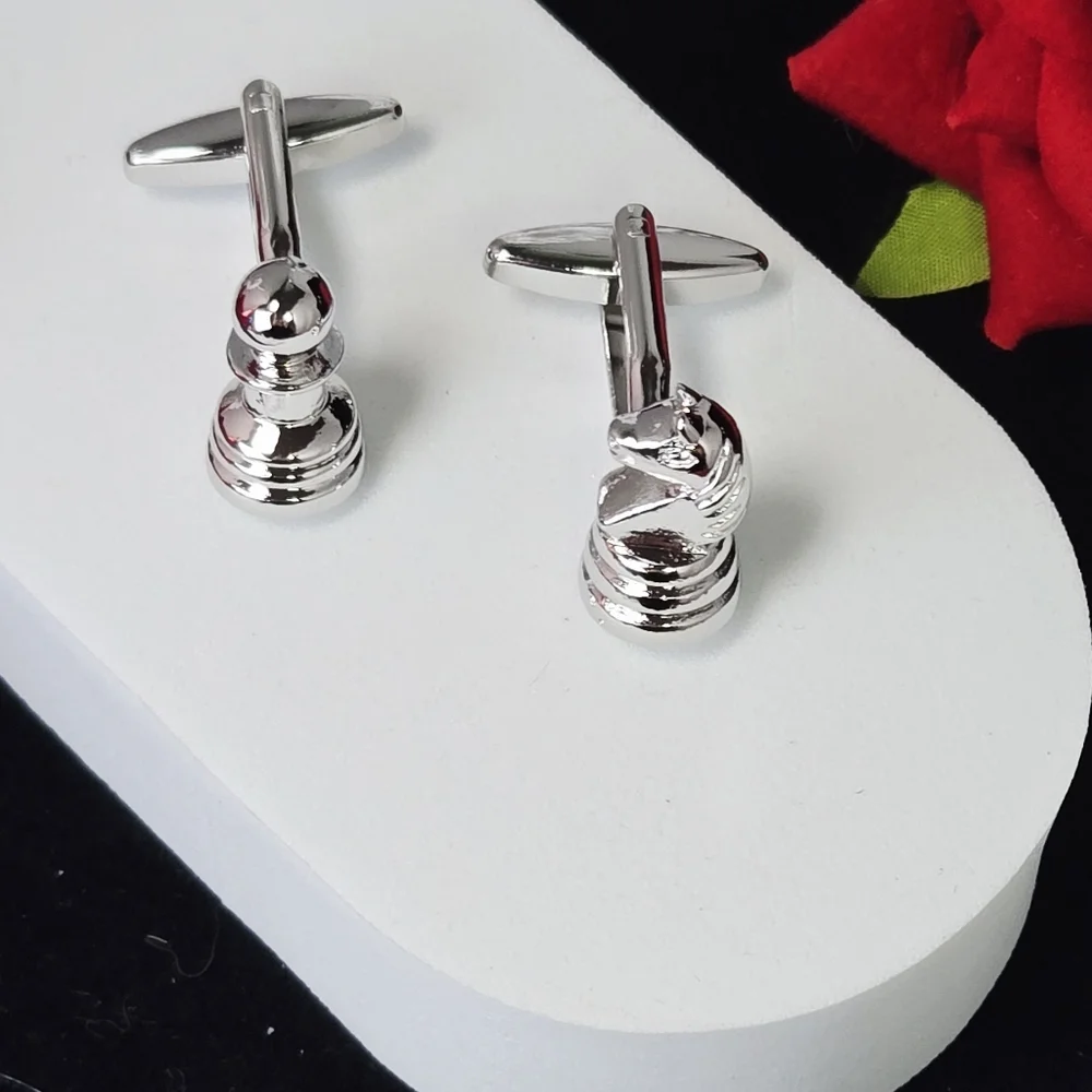 Chess Cufflinks Silver Knight Pawn Mismatched Chess Player Tournament Mens Gift